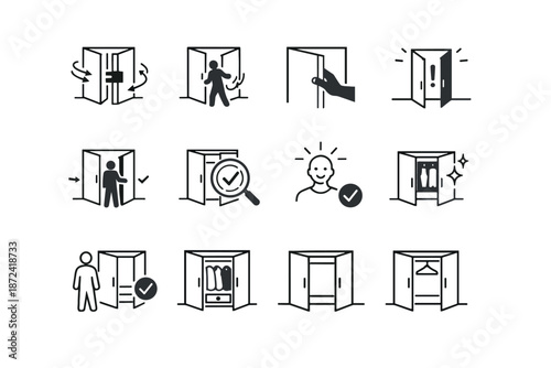 Setup wardrobe vector silhouette calm ready clearance quick confirmation icons icon door