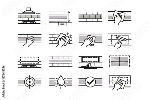 Reachable icon grid logic calm zoning kitchen vector silhouette wall band focus