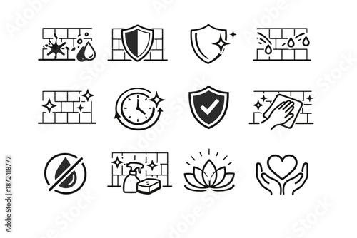 Cleanliness prevention silhouette icons wall kitchen icon logic awareness shield vector calm