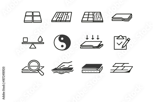 Planning entry focus compatibility balance wood type mat icon silhouettes vector logic
