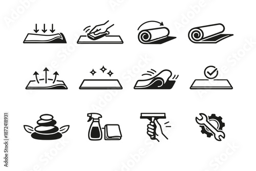 Upkeep maintenance routine set shape vector mat periodic calm icon flattening silhouette