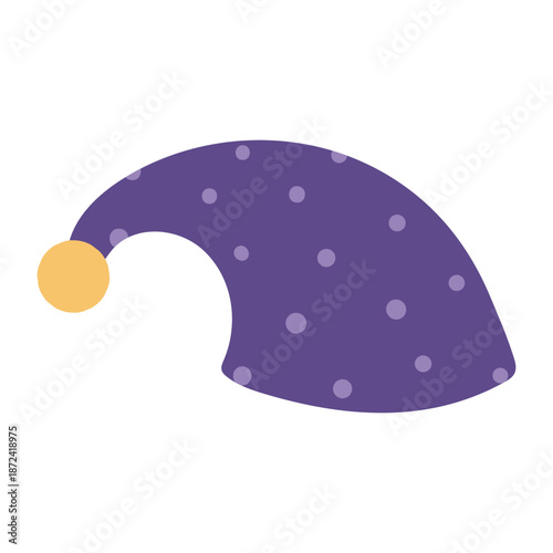 Cute nightcap with pompom, isolated on transparent background. Hand drawn flat vector illustration. Night, bed time, sleeping, nightwear, kid print, design element, clip art