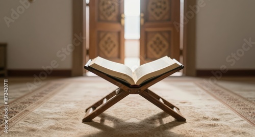 Quran on Stand, Open Book in Mosque Islamic Religious Symbol