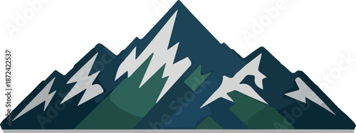 Mountain Range Illustration with Snow Capped Peaks on Transparent Background