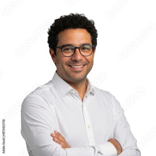 Man smiling with arms crossed isolated on transparent background
