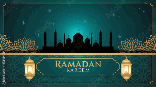 Ramadan Kareem Greeting Card with Mosque Silhouette