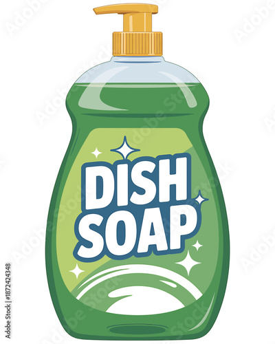 Green dish soap bottle with pump for kitchen cleaning
