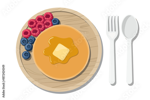 Delicious Pancake with Berries and Syrup Breakfast Meal