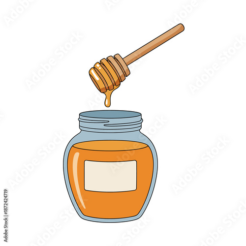 Honey jar with dipper illustration sweet treat food