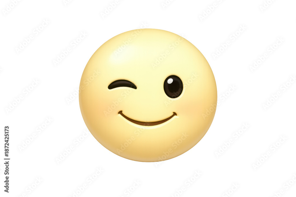 Fototapeta premium Winking face emoji communicating happiness, fun, flirtation, and playful expression with transparent background