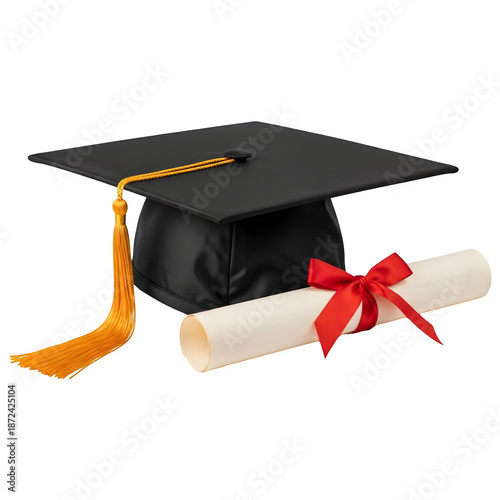 Graduation cap and diploma certificate
