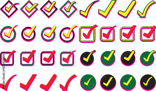 Checkmark Tick Icon Set Approval Symbols Vector.