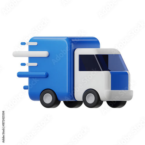 3D Fast Delivery Truck Icon for E-commerce Shipping and Logistics Isolated
