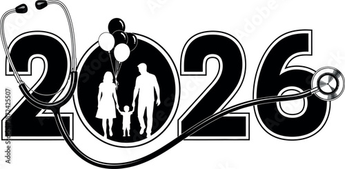 Celebrating the arrival of the year 2026 with a family silhouette