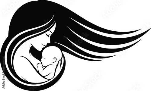  Black Mother and Baby Silhouette Vector for Mothers Day Celebration Newborn Care Parenting Love Family Nursing Maternity Clinic Childcare Hospital Branding