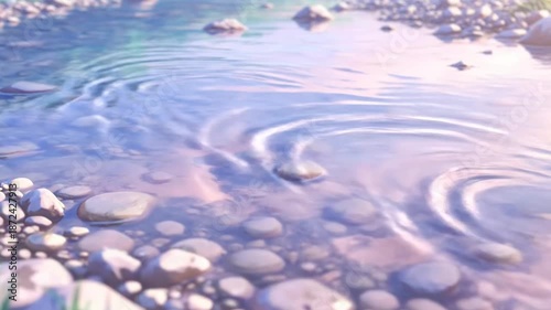 Gentle water ripples moving across smooth river stones