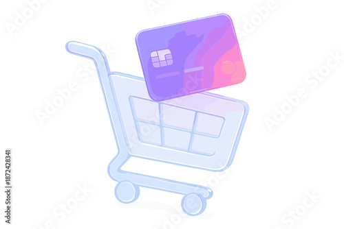 Lighting transparency glass vector glow gradient icon minimal shopping glossy cart soft