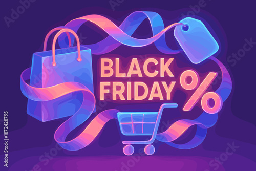 Smooth neon icon violet gradient luminous pink black geometry blue vector sky