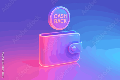 Luminous coral digital pink blue volumetric wallet vector glowing shape icon sky