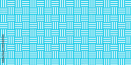 Vector seamless line design. Seamless geometric pattern with squares. Horizontal and vertical lines grid design. Minimal geometric stripes on a bright turquoise background.