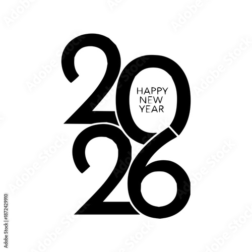 A stylish and modern graphic design celebrating the arrival of the year 2026 with a 'Happy New Year' message, perfect for festive greetings, digital banners, and future-oriented content