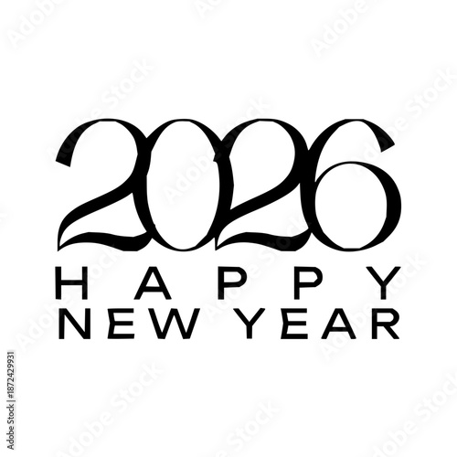 Elegant black typography design for the upcoming 2026 new year celebration, symbolizing fresh beginnings, future aspirations, and festive anticipation on a clean white background