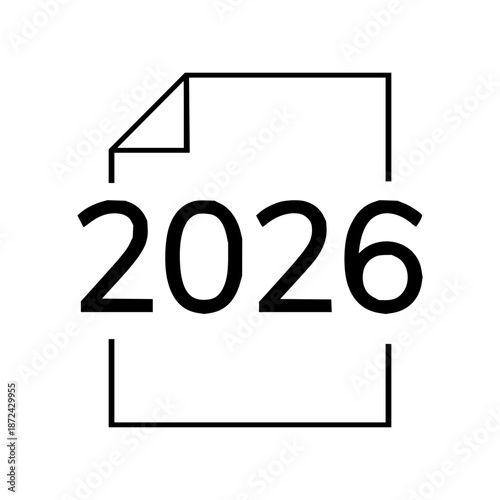 Minimalist outline icon depicting a document or report page with the year 2026, symbolizing future planning, annual events, or important yearly data and schedules