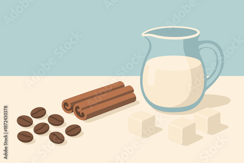 Vector milk sky typography ingredients cubes speech minimal bubbles icon coffee no