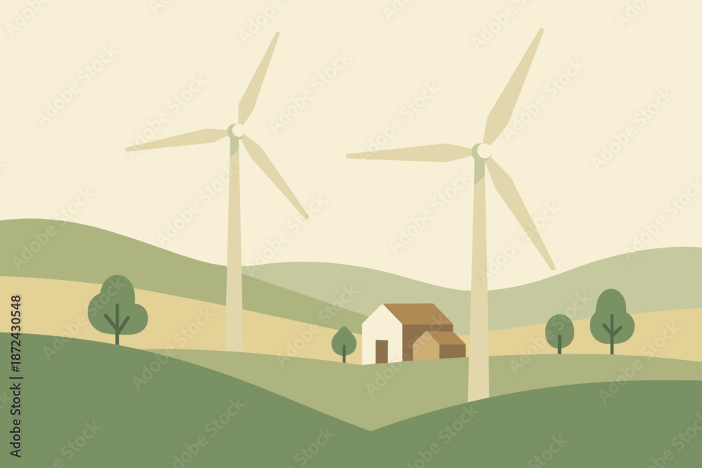Fototapeta premium Icon hills two captions minimalist emojis vector eco no turbines modern brown