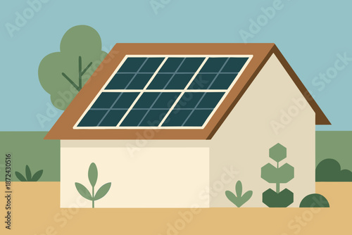 Text full solar off captions rooftop geometric panels minimalism no flat vector