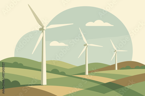Rolling icon earth captions turbines vector wind warm no eco three labels