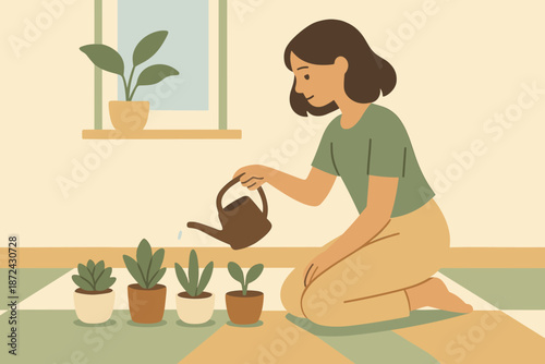 Eco kneeling plant illustration typography cyrillic minimal vector no icon labels small