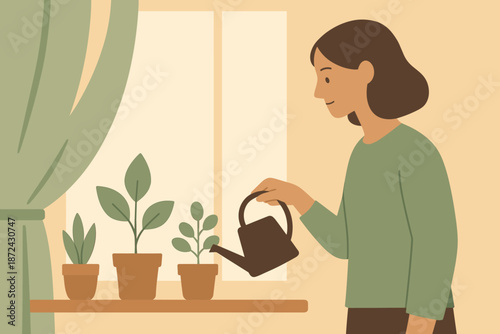 No marks plants icon numbers indoor cohesive vector watering cyrillic modern flat