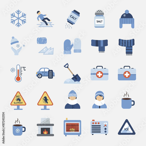 Collection of Winter Weather Icons and Symbols.