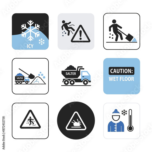 Collection of Winter Weather Warning Symbols.