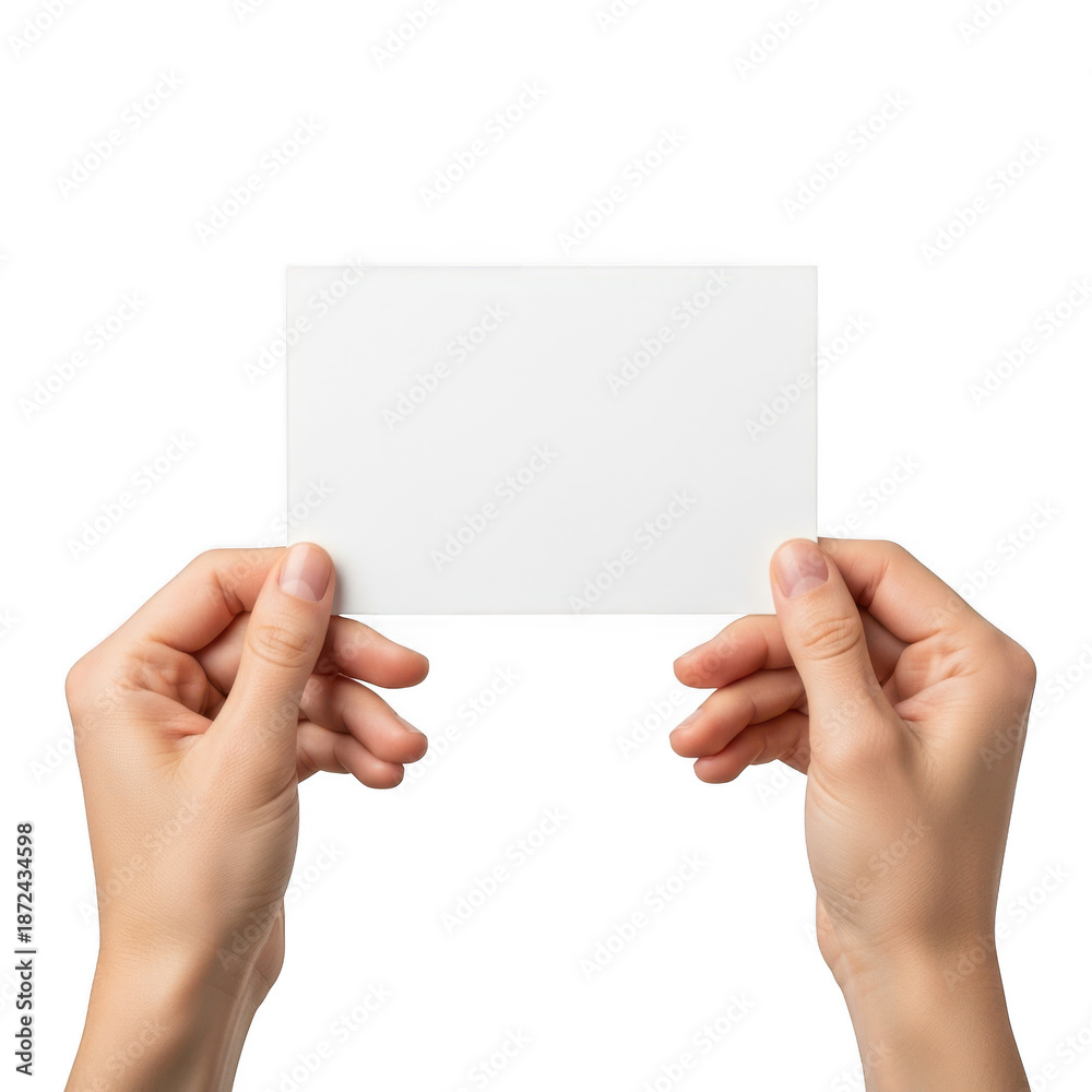 Fototapeta premium Hands holding paper square isolated on transparent background