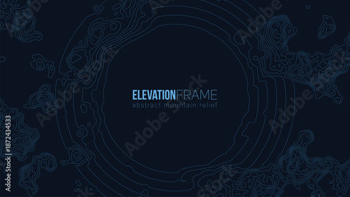 Abstract contour mountain elevation landscape map. Abstract minimal relief topographic map. Terrain contour vector grid with a central place for text.