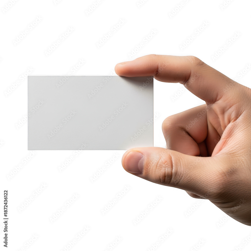Obraz premium Hand holding transparent business card isolated on transparent background