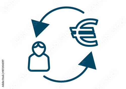 Cycle Arrows Between Person and Euro Money Currency Symbol Sign