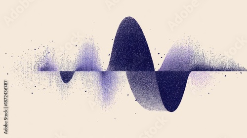 Abstract Blue Particle Sound Waveform on Beige Background. AI generative