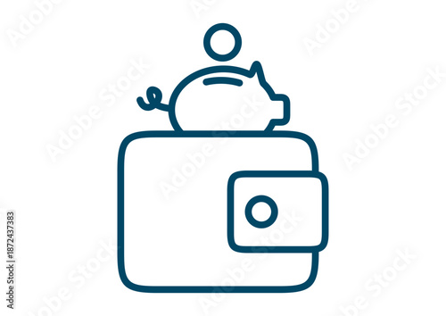 Money Wallet with Piggy Bank and Coin