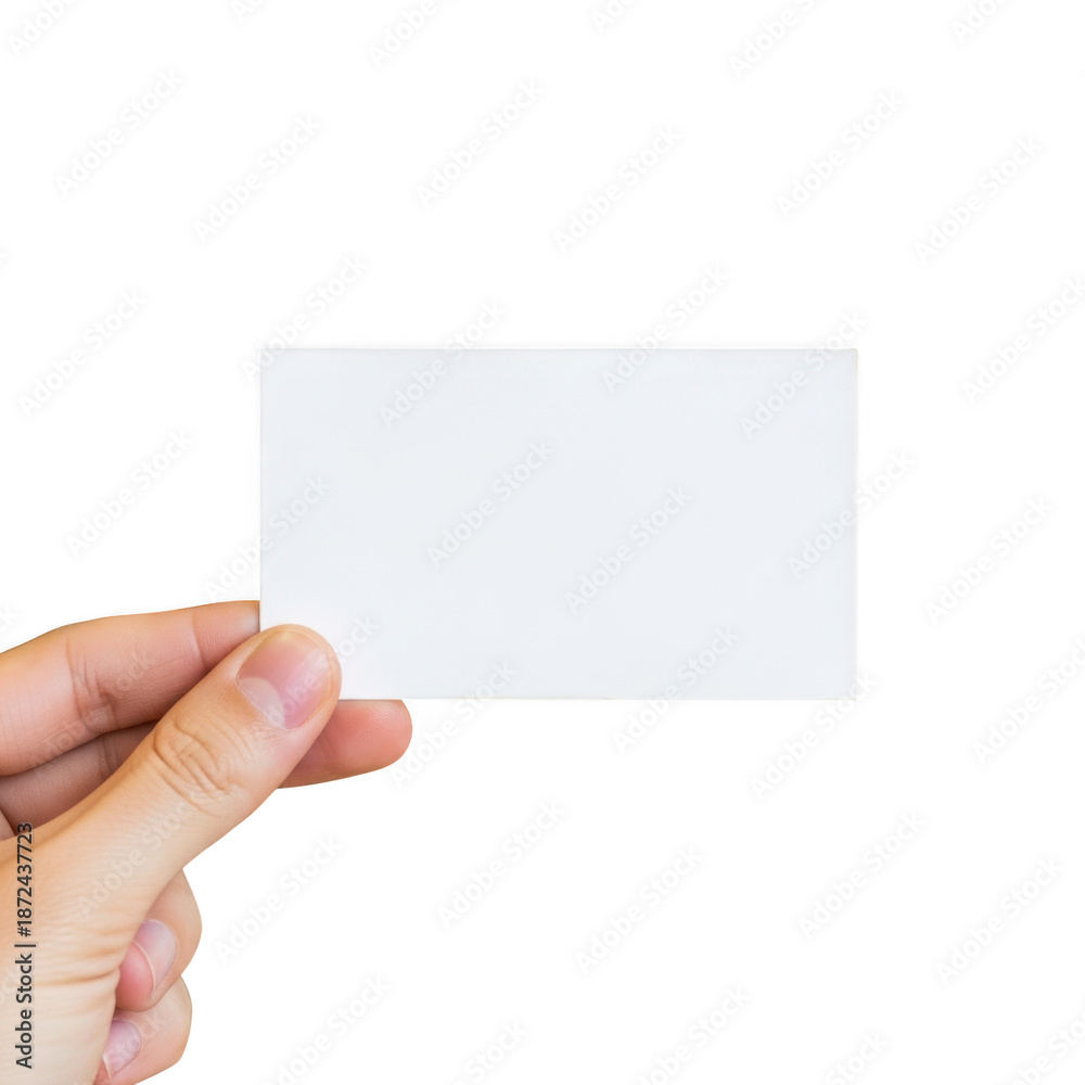 Fototapeta premium Hand holding blank business card isolated on transparent background