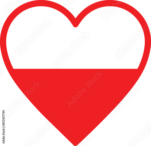 A striking visual representation of a red heart symbol divided horizontally with a white upper section