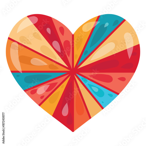 Colorburst Heart, Vibrant Patchwork Love Vector. Multicolor Heart Icon, Playful Illustration. Mosaic Heart, Bright Decorative Love Graphic