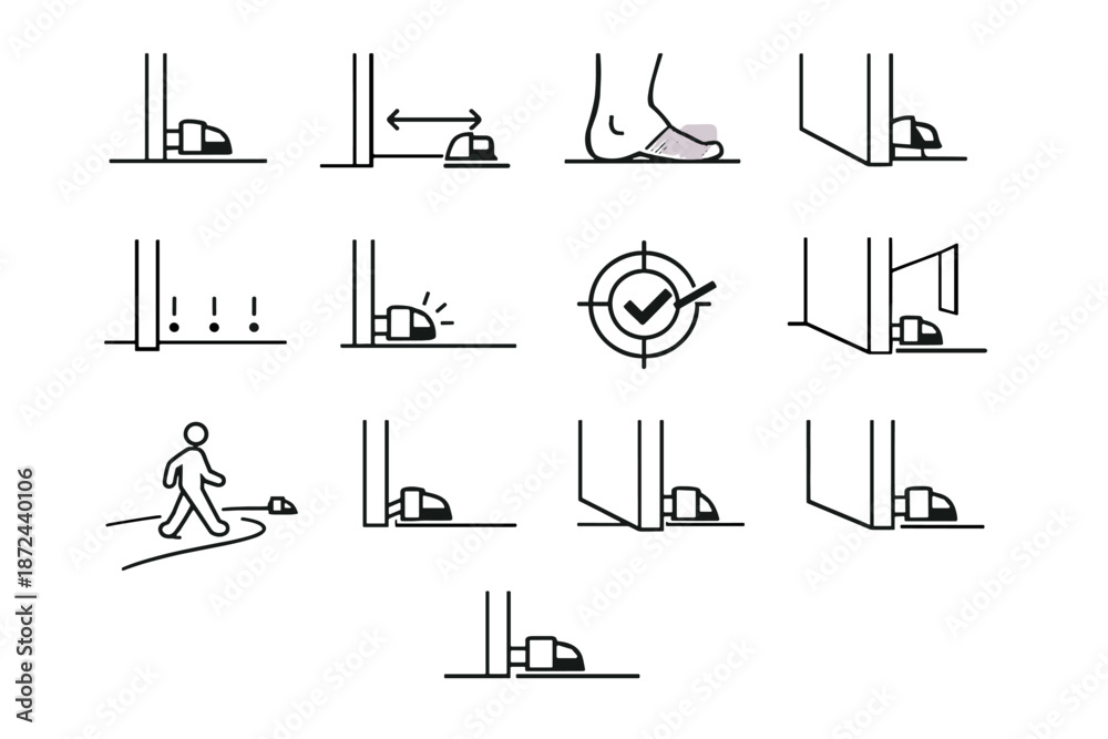 Fototapeta premium Zone distance clearance stopper install placement icon vector door stable logic from