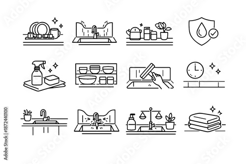 Icons vector everyday efficiency balanced mess reduced icon sink setup minimalist dry