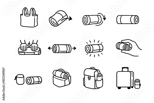 Efficiency shape icons portability logic bag icon reusable cue bundle rolling vector