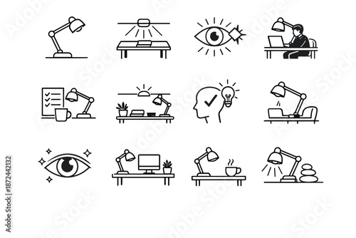 Overview lamp icon comfort work vector awareness workspace habits concept desk