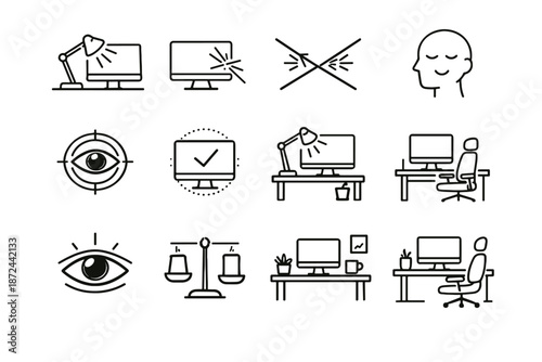 Rays comfort lamp desk ergonomic logic clarity reflection vector visual icon from