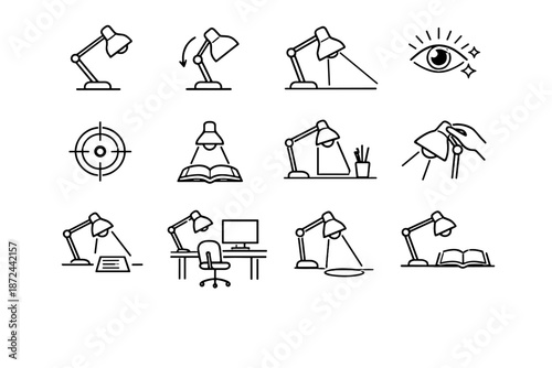 Placement adjustment lighting lamp vector eye icon adjust desk setup icons light